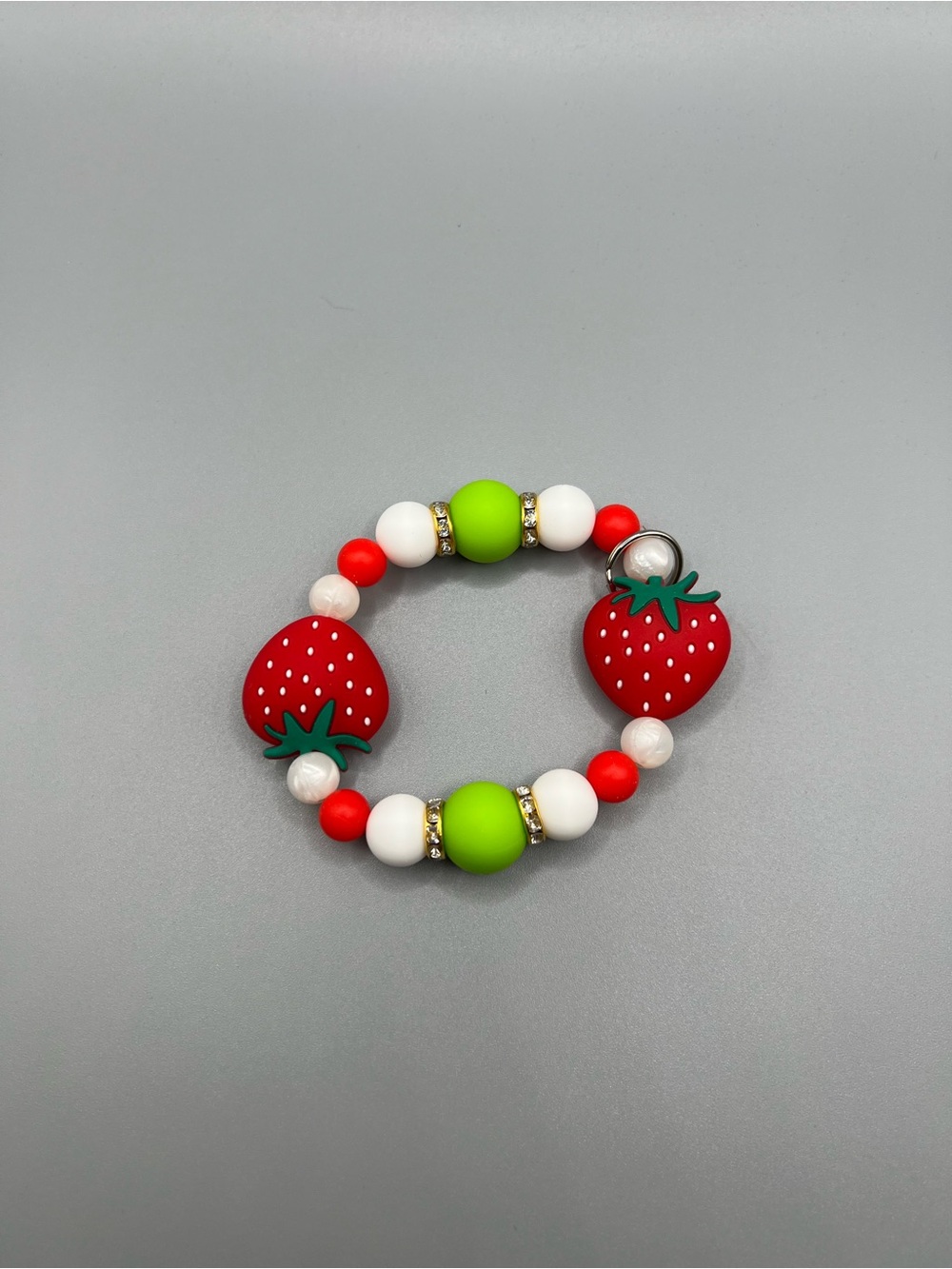 Strawberry Bead Bracelet - Red, White & Green - Handmade - K0158C